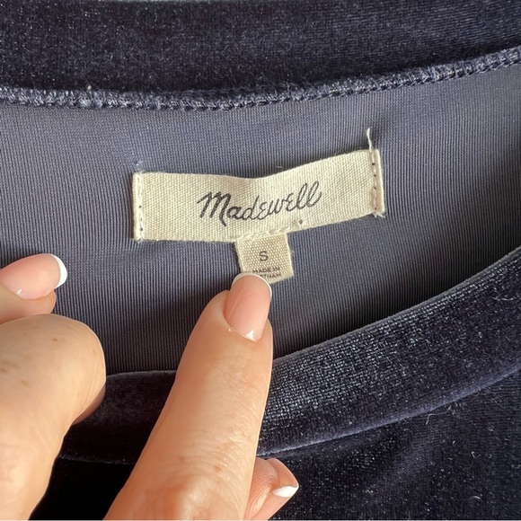 Madewell Velvet Balloon-Sleeve Sweatshirt Deep Blue Stretch Soft Boho Preppy S - Picture 5 of 8